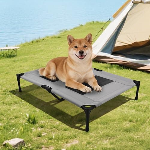 Elevated Dog Bed with Heavy-Duty Steel Frame, Breathable Mesh Cooling Surface, Easy to Clean, Portable Raised Dog Cot for Indoor & Outdoor Use,42x30x8 Inches Grey Dog Bed,Size M.