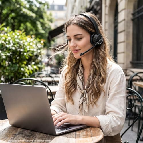 Wireless Headset with Mic for Clear Work Calls, Bluetooth 5.2 Headset with Noise Cancelling Microphone & Mute Button, 40H Talk Time for Zoom Teams, Home Office, PC Mac Laptop Phone (Glossy Black) - Thumbnail 6
