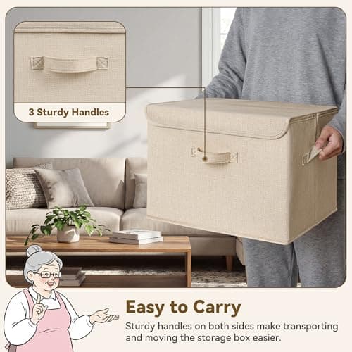 GRANNY SAYS Closet Storage Bins, Decorative Storage Boxes with Lids, Clothes Organizing Bins, Lidded Baskets for Toys, Clothing, Extra Large, Khaki, 2-Pack - Thumbnail 5