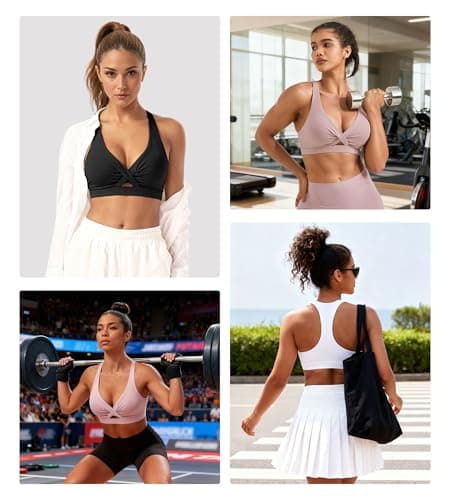 Sports Bras for Women Push Up Medium Impact Racerback Workout Yoga Bra Womens Deep V Padded Sports Bra with Support Gym Tops, Purple, L - Thumbnail 5