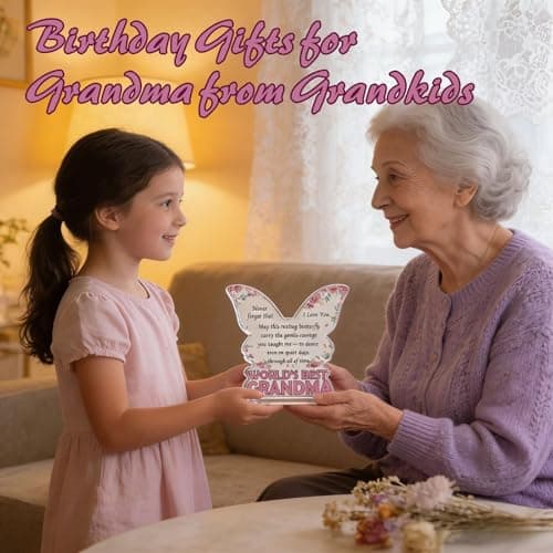 Grandma Gifts from Granddaughter or Grandson, Atarvana 4.7"x4.7"x0.4" Acrylic Keepsake Unique Butterfly Plaque Sign Birthday Mother's Day Present for Nana Grandmother - Thumbnail 5