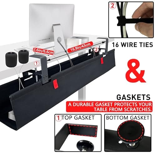 AHOMO [Upgraded] Under Desk Cable Management, 28" Cord Organizer,with Silicone Pads (No Scratch!),16 Cable Ties, Washable PE Honeycomb Base,Fits Any Desk 0-2.1",No Stinky Cardboard! Black 28"L x 6.0"W - Thumbnail 2