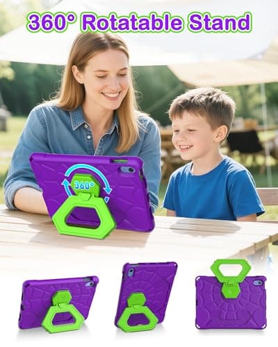YIHE Shockproof Kids Case for iPad (A16) 11th Generation 11 Inch 2025/ iPad 10th Generation 10.9 inch 2022, Durable Protective Cover with Built-in Screen Protector & Stable Stand, Purple Green - Thumbnail 6