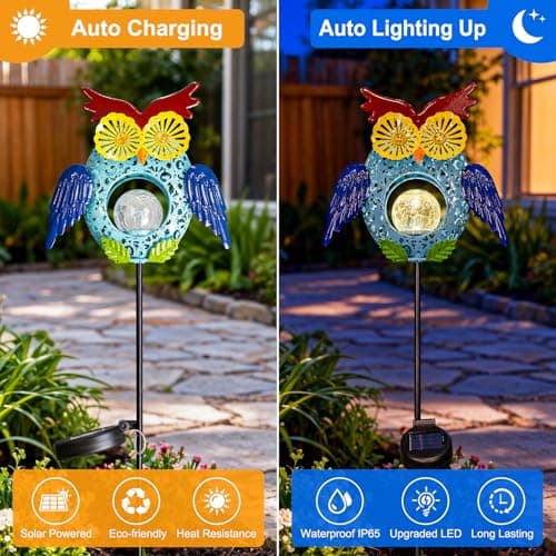 Go2garden Solar Owl Garden Gifts Lights Outdoor, 3D Waterproof Colorful Yard Art Decor with Stakes for Pathway Sidewalk Ornaments, Birthday Garden Gifts for Mom Women(1Pack) - Thumbnail 5