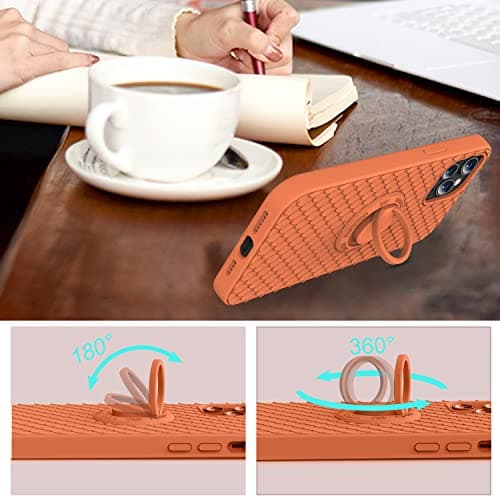 TISOOG Compatible with iPhone 12 Pro Max Case [Cute Dragon Scale Series] with Soft Anti-Scratch Microfiber Lining & Ring Kickstand, Liquid Silicone Full Body Protective Case - Bright Orange - Thumbnail 3
