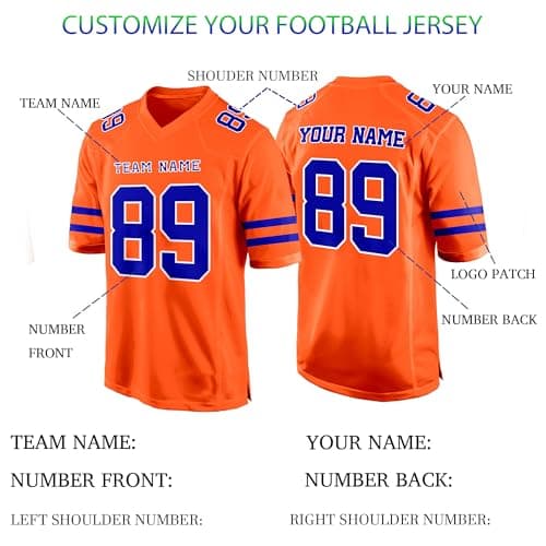 Orange Blue Custom Football Jersey for Women Men Team Clothing Name Number Jerseys Personalized Shirt Youth Kids Customized Football Uniform Fans Birthday Gift - Thumbnail 5