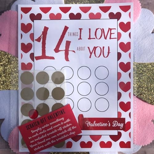 Kephay 2PCS Valentine's 14 Things I Love About You Scratch Off Cards, Valentine's Advent Calendar, Personalized Gift for Him Her Husband Wife Girlfriend Boyfriend (2Pcs - I Love) - Thumbnail 6