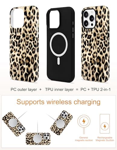 Aitipy Magnetic Cheetah Phone Case for iPhone 14 Plus, Compatible with MagSafe, Cute Aesthetic White Leopard Print Soft TPU and Hard PC Shockproof Protective Phone Cover for Women Girls - Thumbnail 2