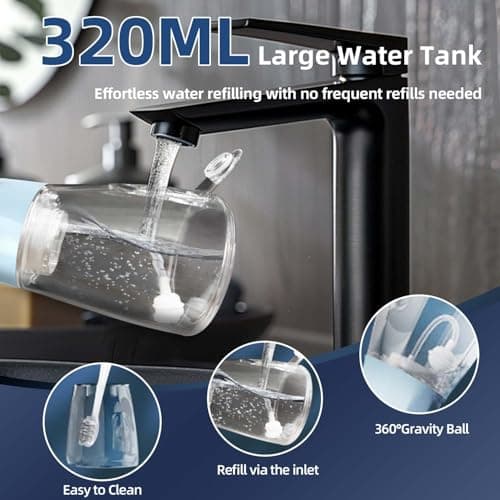 Water Dental Flosser Pick for Teeth Portable Oral Irrigator Rechargeable Travel Irrigation Cleaner 320ML Electric Flossing, IPX8 Waterproof, Waterproof Flossing Cleaning Picks for Home Travel (Blue) - Thumbnail 2