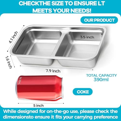 4 Pack Stainless Steel Snack Containers Reusable, Grab and Go 2 Compartment Food Storage Meal Prep Containers with Lids Stackable for Travel Camping School Lunch, Gifts for Gym Home Cooks (4, Blue) - Thumbnail 2