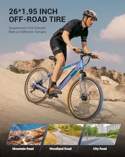 MULTIJOY Electric Bike for Adults,36V Built-in Invisible Removable Battery,350W Brushless Motor(Peak 450W) Electric Mountain Bike,26" Tires&Front Fork Suspension,UL Certified 7-Speed - Thumbnail 4