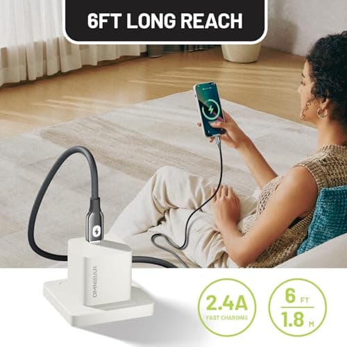 Omnibar USB C to Lightning Cable (6FT, Woven), MFi Certified iPhone Charger Cord, Nylon Braided Zinc Alloy Type C to Lightning Cable for Apple iPhone 14 13 12 11 X XR XS Pro, Pro Max, Plus, iPad - Thumbnail 6