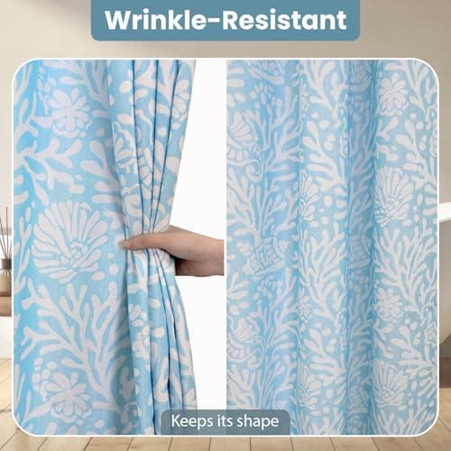 Drifted Root Coastal Loft Series Matelassé Jacquard Shower Curtain, Soft Touch, Metal Hooks, Detachable Liner & Weighted Magnets, Water-Repellent Bath Curtain (Ocean Mist Blue, 72"W x 84"L(Pack of 1)) - Thumbnail 6