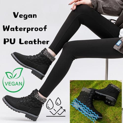 sofysofy Women Work Hiking Boot - Hike Ankle Outdoor Non Slip Construction Lightweight Waterproof Comfortable Black White - Thumbnail 4