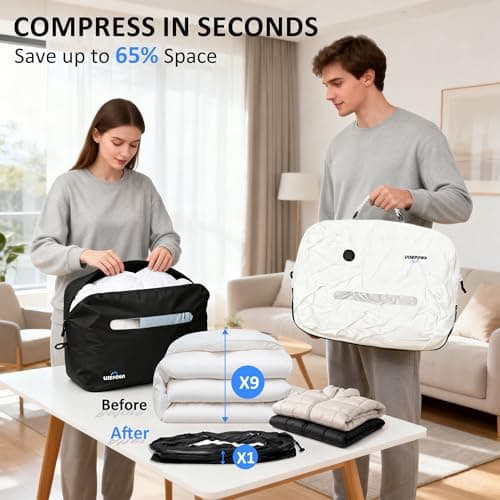 Travel Vacuum Bags with Pump, 33L Vacuum Seal Bags for Clothing, IPX8 Waterproof Vacuum Storage Bags with Handle for Luggage, Backpack, Suitcase, Home & Outdoor 2pack (Black) - Thumbnail 4