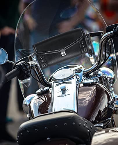 KEMIMOTO Motorcycle Windshield Bag 10" Windscreen Studded Pouch Compatible with Road King 1995-2019 2020 2021 2022 2023 2024 Softail Storage Tool - Thumbnail 6