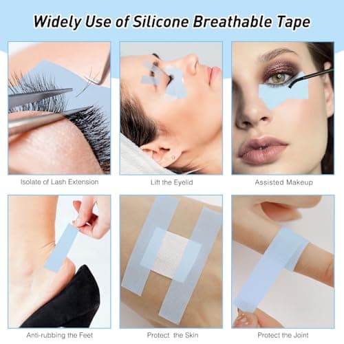 4 Rolls Lash Extension Tape - Micropore Silicone Tape for Eyelash Extensions, Sensitive, Breathable, Waterproof Gel Tape in Blue and Pink - Thumbnail 4