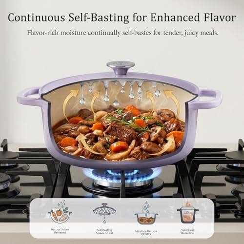 WANGYUANJI Enameled Cast Iron Dutch Oven with Lid, 3.7 Quart Round Bread Baking Pot, 9.4 Inch Non-Stick Enamel Cookware for Sourdough, Braising, Stews, Oven Safe to 500°F, Induction Compatible, Purple - Thumbnail 4