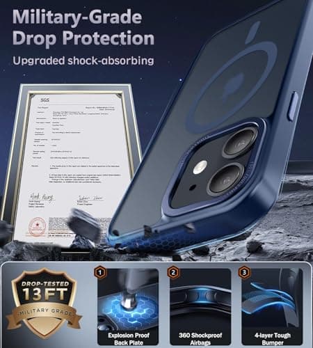 Newfuture Designed for iPhone 11 Case with Strong Magnetic [13 FT Military Drop Protection] [Compatible with Magsafe] Slim Translucent Matte Shockproof with Anti-Fingerprint Phone Case, Navy Blue - Thumbnail 5