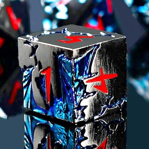 Blue Dragon Metal DND Dice Set, 7 Piece Weighted Polyhedral Dice for Dungeons and Dragons, Heavy Zinc Alloy RPG Dice with Engraved Numbers & Storage Gift Case for Pathfinder MTG Role Playing Games