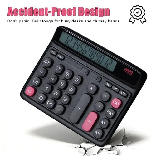 Niodel 12-Digit Desktop Calculator, Modern Color-Clash Aesthetic Design, Dual Power (Solar & Battery), Ergonomic Tilted Large LCD Display for Office, School and Accounting (Black&Red) - Thumbnail 6