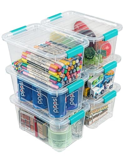 Storage Bins with Lids 6 Pack Clear Storage Containers, 7 Quart Stackable Plastic Containers with Secure Black Buckle Latch, Durable Storage Box Organizer for Pantry, Closet, Office & Classroom - Image 1