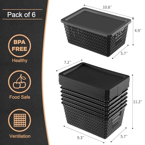 Storage Bins with Lids | Plastic Storage Baskets with Lids for Office Organization,Stackable Organizing Bins with Latching Design, Easy-Clean Boxes for Home, Office, Toys & Classroom Supplies, 6 packs - Thumbnail 2