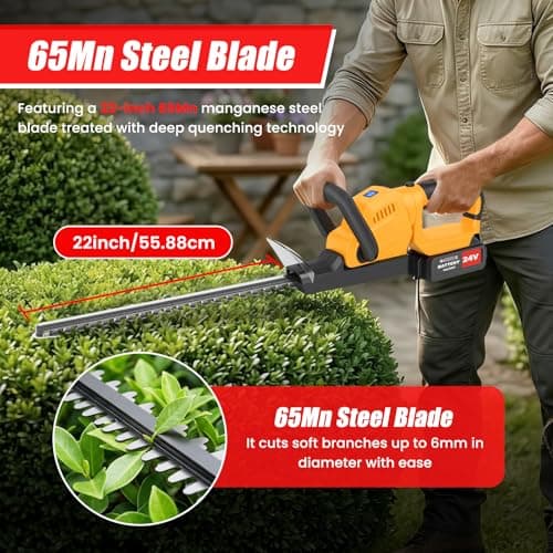 Cordless Hedge Trimmer with 2x4.0ah Battery, 24V Tree Bush Trimmer, 22" Dual-Action Blade, 24000RPM Electric Shrub Trimmer, 180° Rotatable Head, Lightweight Battery Powered for Garden & Yard - Thumbnail 4
