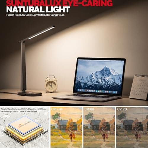 Honeywell LED Desk Lamp for Home Office, Eye-Caring Light with 4 Color Modes & Touch Control, USB A+C Charging Ports, Adjustable Rotating Head with Timer for Reading, Bedroom & Small Desks - Thumbnail 4