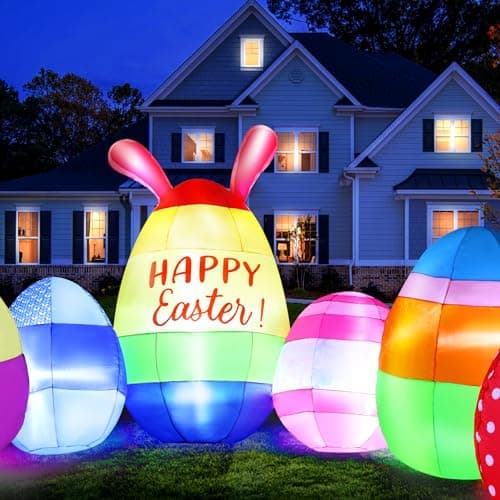 GIFTFIND Vibrant Easter Eggs Inflatables 10FT Long, Seven Eggs Inflatable Outdoor Decorations Built in LED Lights, Fun Lighted Eggs Easter Blow Ups for Yard Patio Garden Lawn Decor - Thumbnail 3
