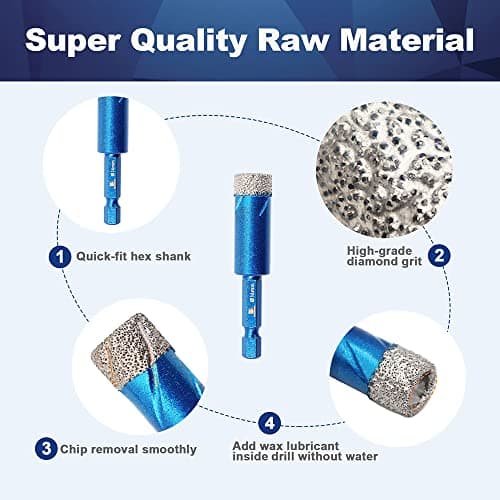 BRSCHNITT 16mm Diamond Hole Saw Drill Bit - 2pcs/Pack, Hex Shank Dry Drilling Diamond Core Drill Bit Set for Porcelain, Ceramic, Stone, Granite, Marble - Thumbnail 3