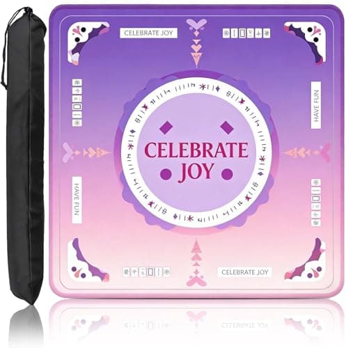 Mahjong Mat,Purple-Pink Gradient Design with Celebrate Joy & Mahjong Tile Pattern,Anti-Slip Noise Reduction Game Mat 31.5×31.5 Inch Ideal for Poker,Card Games & Game Night - Image 1