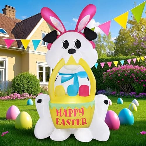 GIFTFIND Easter Inflatables Dog Outdoor Decoration, 3.6FT Funny Dog with Bunny Ear & Basket, Bright Inflatable Yard Decoration Built in LED Lights Blow Ups Great for Patio Garden Lawn Holiday Decor - Image 1