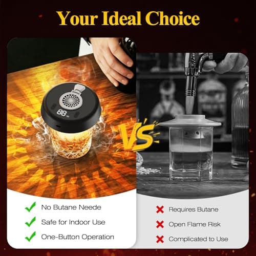 Electric Whiskey Smoker Kit with 7 LED Light Modes, Rechargeable Cocktail Smoke Infuser, 6 Natural Wood Chips, Stainless Steel Ice Cubes & Sphere Mold, Bourbon Gift Set for Men, Dad, Husband - Thumbnail 3