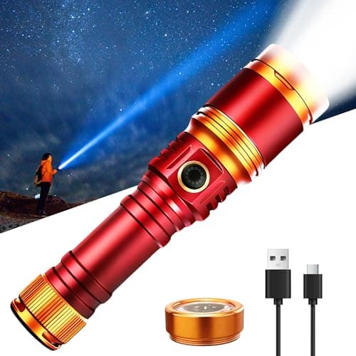 Rechargeable Flashlight with Ignition Lens, 5000LM Super Bright High Lumen Flashlight, Zoomable LED Tactical Flashlight with Fire Starter, Waterproof Survival Gear for Camping, Emergency, Home - Image 1