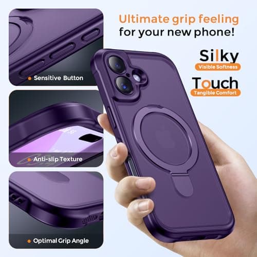 MOCCA Design for iPhone 17 Case, Compatible with Magsafe [Premium Invisible Magnetic Ring Stand] [Military Drop Protection] Full Camera Guard Translucent Matte Slim Phone Cover 6.3",Deep Purple - Thumbnail 6