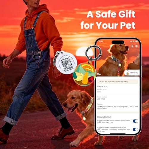 PawView Dog Collar and Leash Set, QR Tag Adjustable Pet Collar, 5 FT Heavy Duty Dog Leash, Padded Handle, Quick Release Buckle, Metal Ring, 360° Swivel Clip for Medium Dogs Walking Running (Red, M) - Thumbnail 4