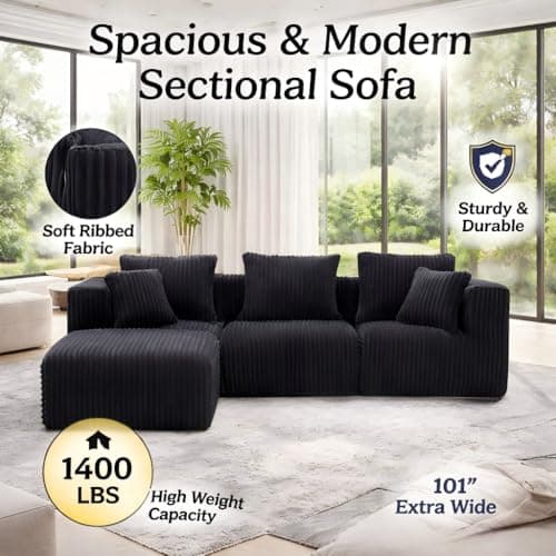 Deep Seat L Shaped Couch, Modular Boneless Sectional Sofa with Ottoman, Modern Cloud Sectional Couch, No Assembly Living Room Sofa for Apartment, Bedroom & Living Room, 3 Seat + 1 Ottoman - Thumbnail 3