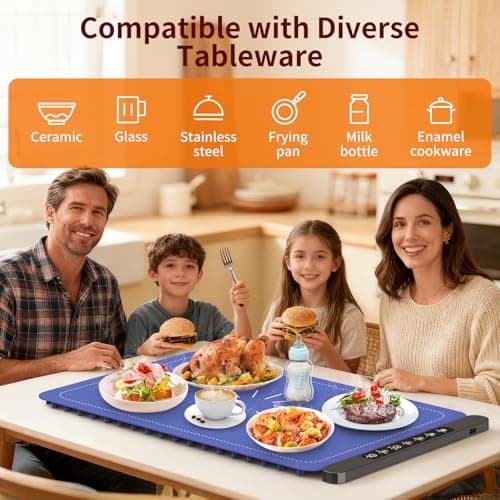 Warming Mat for Food, Silicone Electric Warming Tray with 4 Adjustable Temps & Timer, Food Warming Mat for Countertop, Foldable Portable Food Warmer Mat for Buffets, Parties, Kitchen, Family - Thumbnail 5
