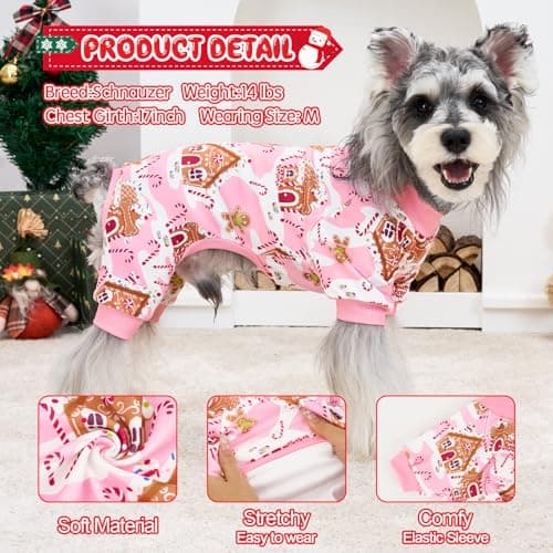 XPUDAC Dog Christmas Pajamas Stretchy Dog Clothes for Small Medium Dogs Girl Christmas Puppy Outfit Pet Jumpsuits Pjs Winter Cat Costume, Pink, 2XL - Thumbnail 2