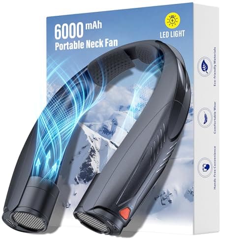 Gentsvip Portable Neck Fan with Reading Light, 6-Speed Wearable Fan, 6000mAh USB-C Rechargeable Hands Free Fan for Outdoor Work, Travel, Camping, Kitchen, Running - Black - Image 1