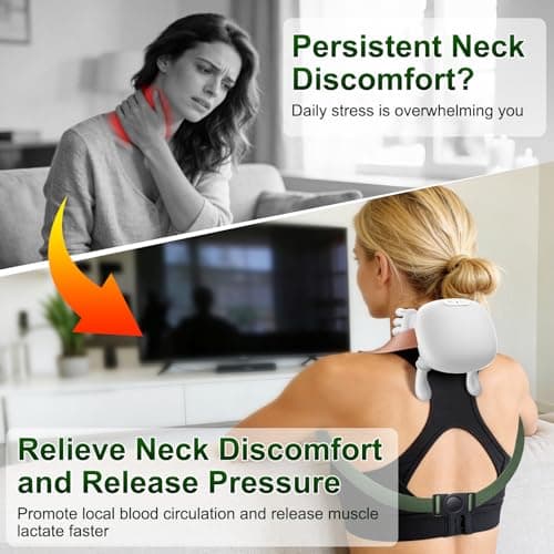 Nooydio Neck Massager, Neck and Back Massager with Heat & 4D Kneading, Shiatsu Deep Tissue Wireless Massager for Shoulder Cervical Pain Relief, Portable Rechargeable for Home Office (White) - Thumbnail 5