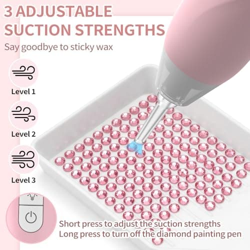 KOBAIBAN Electric Diamond Painting Pen with Light, Rechargeable Diamond Art Pens with Display Screen, 3 Suction Modes, Cordless Vacuum Pen for Diamond Painting, Adults DIY Crafts, Cat Ear Design - Thumbnail 4