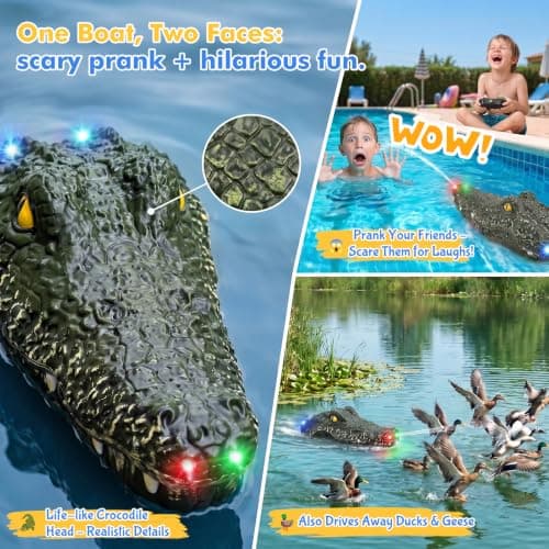 Corfela RC Alligator Boat with Water Spray & RGB Lights for Boys 4 5 6 7 8 9, 2026 Upgraded Remote Control Crocodile Head, 2 Rechargeable Batteries 45+Min, Prank Boat for Pool Lake Bathtub, Kids Gifts - Thumbnail 6