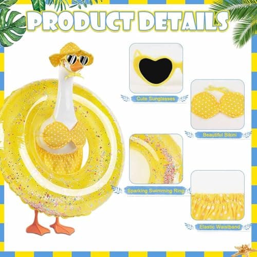 yuboo Hawaiian Porch Goose Outfits, 23'' Summer Bikini Goose Clothes with Swim Ring, Sunglasses, Hat and Skirt, Yellow Goose Statue Outfit for Outdoor Garden Lawn Yard Decor - Thumbnail 5