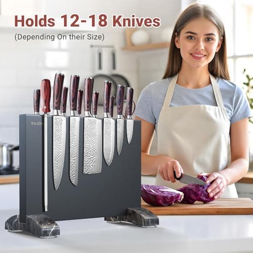 Magnetic Knife Block, Magnetic Kitchen Knife Holder Stand with Strong Magnet Strip for Kitchen Counter, Stainless Steel Double-Sided Universal Knife Storage Rack Organizer Without Knives-Black - Thumbnail 2