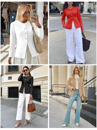 Cicy Bell Womens Business Casual Fitted Blazers Collarless Split Hem Work Office Button Down Suit Jackets Yellow - Thumbnail 6
