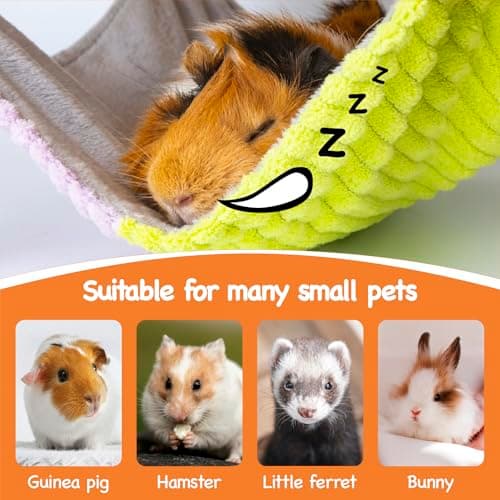 BESNEW 3 in 1 Enlarged Guinea Pig Hammock with House & Platform,Wooden Guinea Pig Hideout with Hammock & Stairs Small Animal Toys for Hiding Sleeping Activities - Thumbnail 6