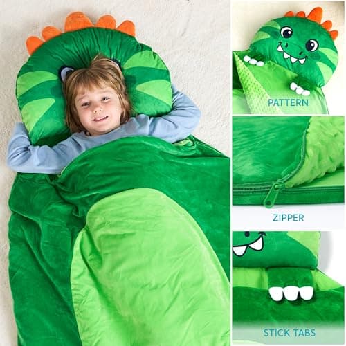 JOIEDOMI Kids Sleeping Bag Toddler Nap Mat with Pillow & Blanket 60" x 39" for Kids Ages 3+ Soft Plush Sleeping Mat Dinosaur for Preschool and Boys Girls Kindergarten Daycare Sleepover - Thumbnail 3