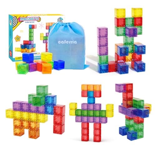 Caferria 1.4 inch Large Magnetic Blocks for Kids, 30pcs Magnet Building Blocks, Preschool STEM Sensory Montessori Stacking Cubes Educational Building Toys for 3 4 5 6 7 8 Year Old Boys Girls